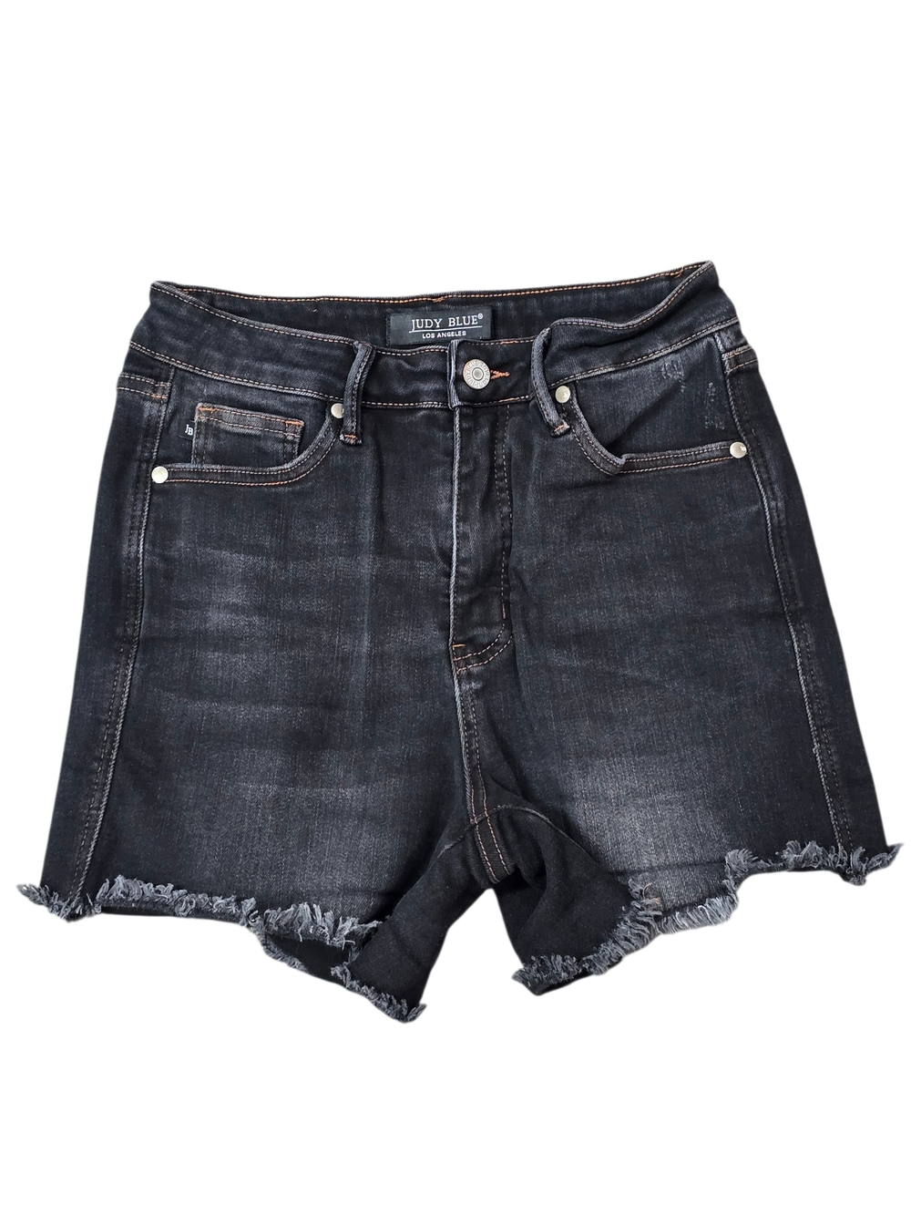 Judy Blue High Rise Black Acid Wash Distressed Raw Hem Denim Shorts Size M